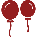 Two red balloons are shown on a green background.